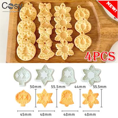 4pcs/set 3D Cookies Cutter Food Grade ABS Christmas Decorations Molds Cute Cartoon Press Type Biscuit Mold Baking Tool