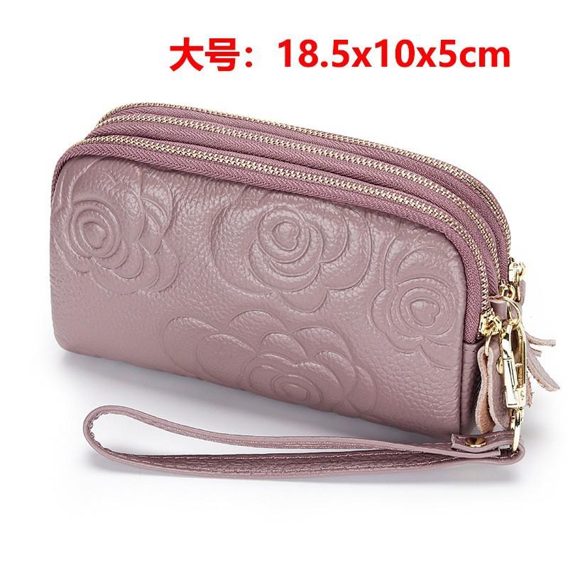 Cross-border leather clutch bag, women's new three-layer zipper, mobile phone small bag, simple mother small clutch bag