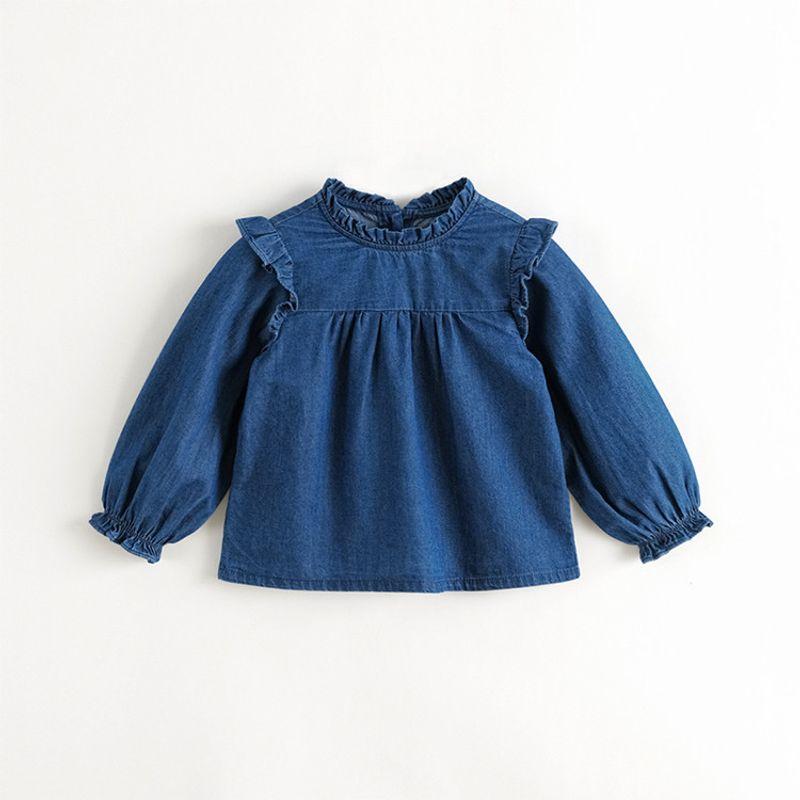 [Discount] Marc & Jenny Girls  Ruffled Denim Shirt, Children s Pure Cotton Top Shirt, Spring Collection 241372 Dark Denim 80