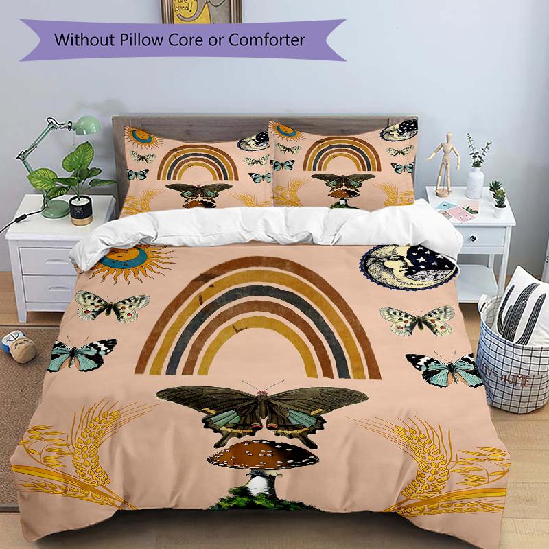 

3pcs Nature s Symphony Printed Quilt Set, Includes 1 Quilt Cover and 2 Pillowcases, Machine Washable, Suitable for All Seasons. 135x200cm