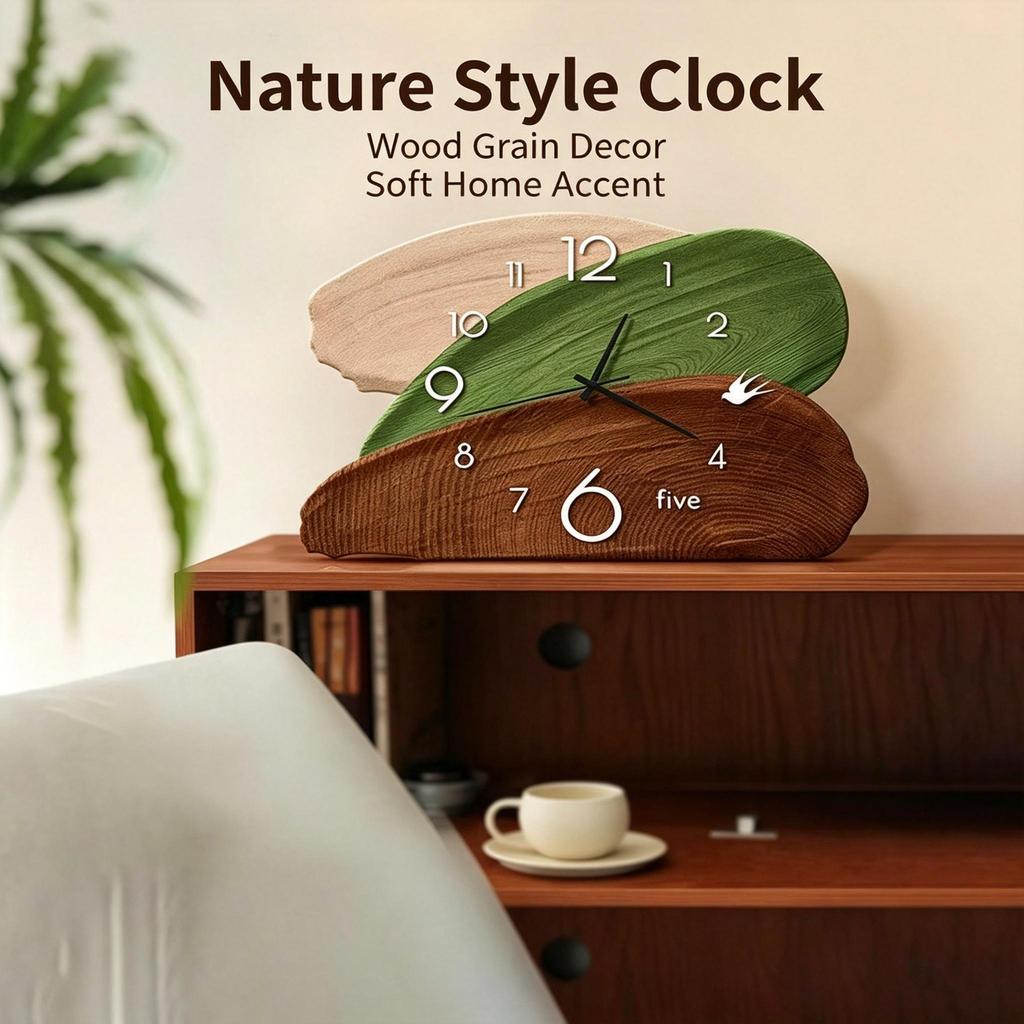 Vintage Wooden Table Clock, Antique Round Silent Desk & Wall Clock for Home Art Decor
