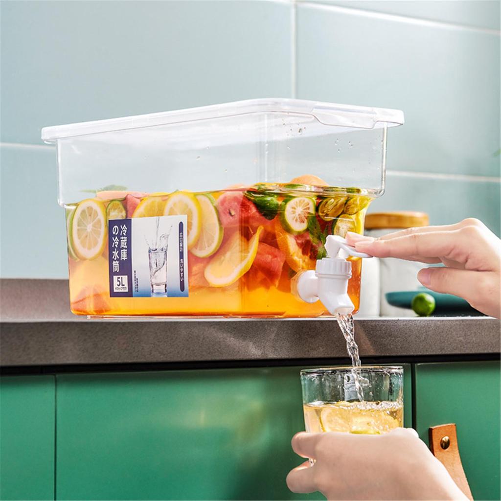 5L Cold Water Bucket with Faucet Large Capacity Refrigerator Juice Bucket Cold Water Bucket Summer Fruit Juice Drink Container