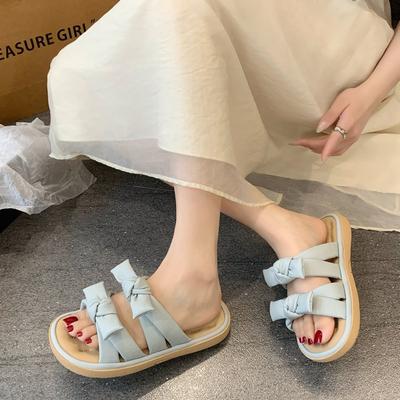 Schleife weiche Oberfläche Ein-Wort-Slipper Damen 2025 Sommer neue Trage flache Strandschuhe Französische kleine duftende Slipper