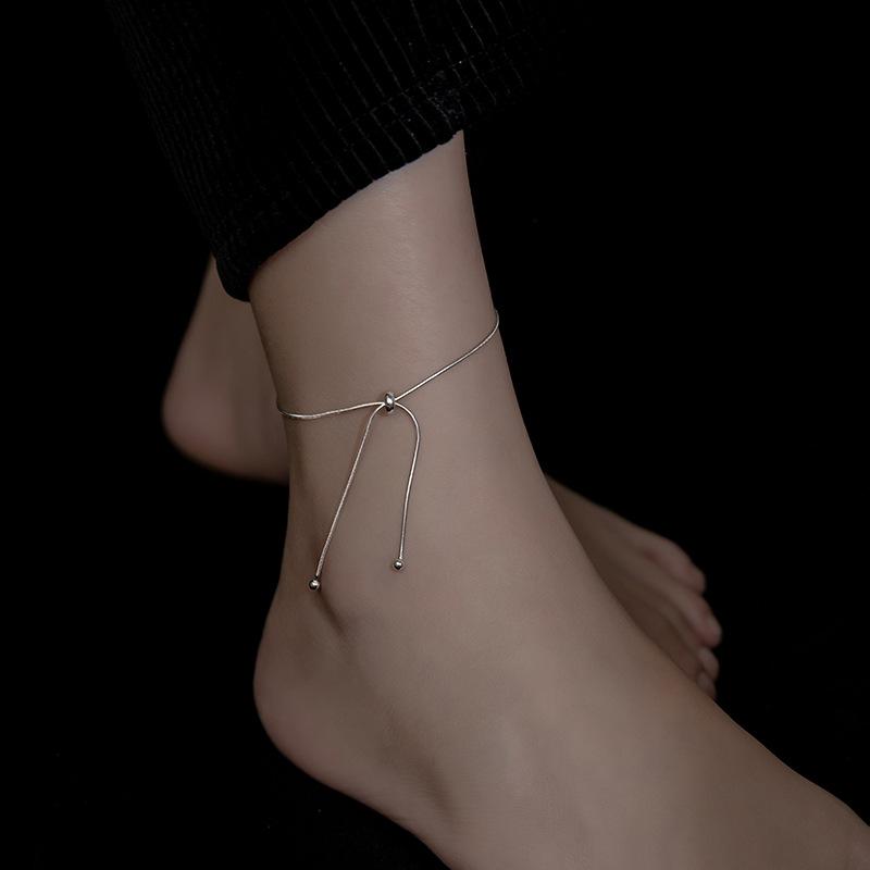 Fashion 925 Sterling Silver Summer Foot Jewely Anklet Adjustable Snake Chain Ball Anklets for Women Girls серебряный
