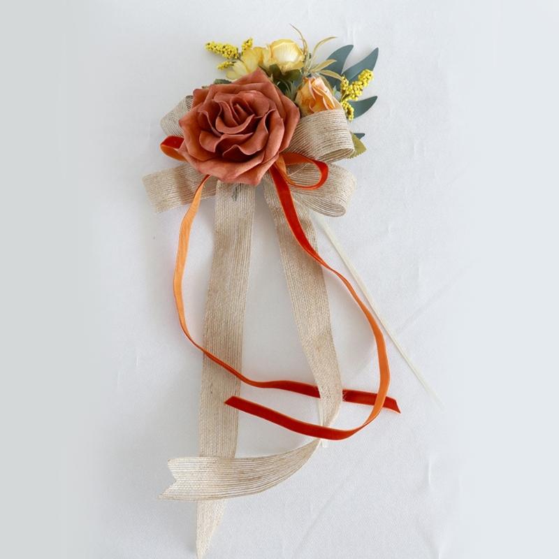 Set of 4 Luxurious Wedding Vehicle Embellishment Silk Flower Bouquets for Wedding Car Glasses and Handle Beautifications