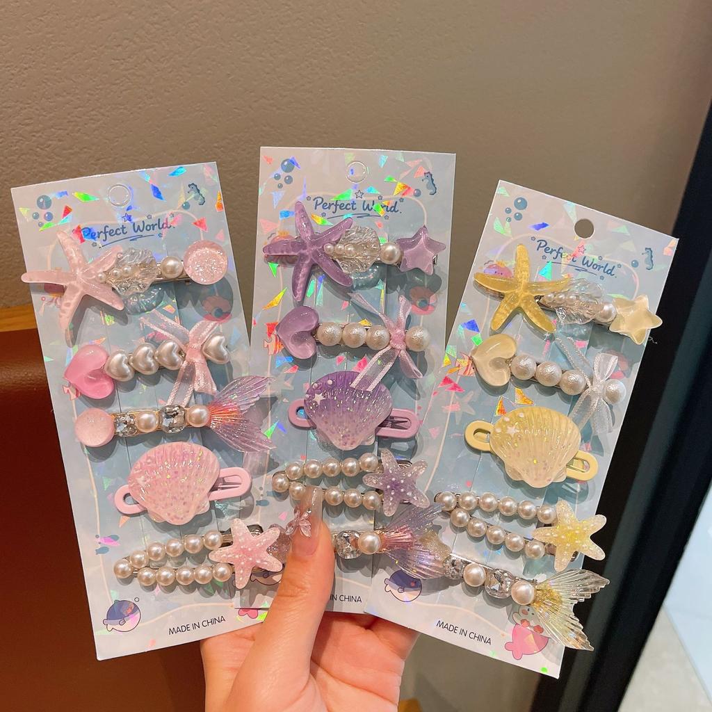 Summer Ocean Starfish Shell Hairpin Cute Children'S Hairpin Duck Beak Clip Pearl Hair Accessories Headgear Clip Girl