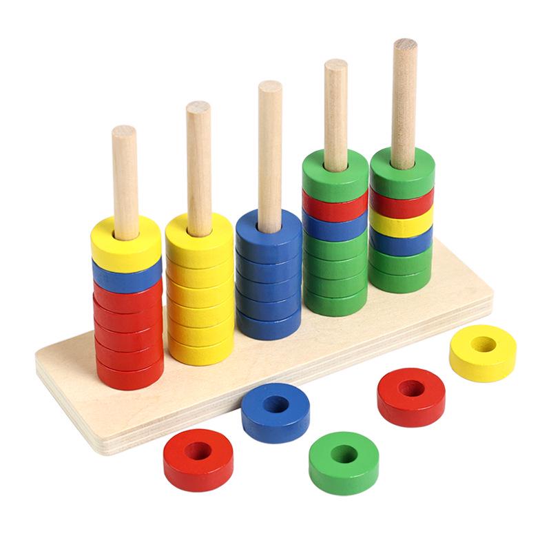 Certified Safe Children's Wooden Rainbow Ring Toss & Logic Training Toy