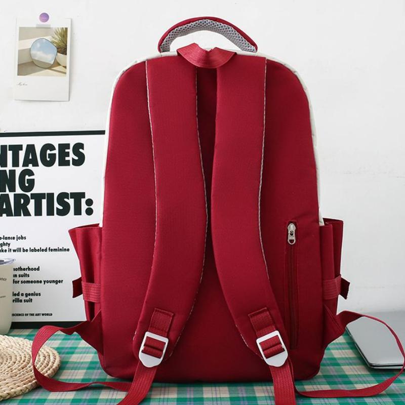 5 Pcs Bags Set Protecting The Spine Ergonomics Elementary School Students Girls Color Block Backpack Large Capacity Lightweight Waterproof