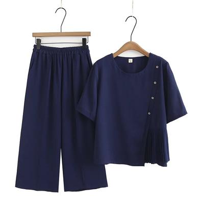 Plus Size Women's Set Summer Fashion Chiffon Short Sleeved T-Shirt And Pants