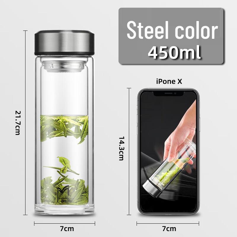 MINGHUI Double Wall Borosilicate Glass Tea Infuser Bottle 450ml