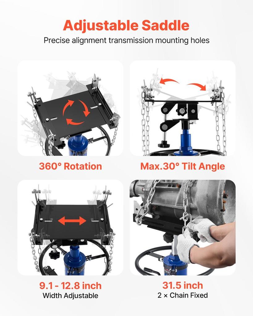 Hydraulic Transmission Jack, 1322 Lbs / 0.6 Ton Lifting Capacity Telescoping Transmission Jack with Foot Pedal, Dual Telescopic Trans, 88-176 Cm High