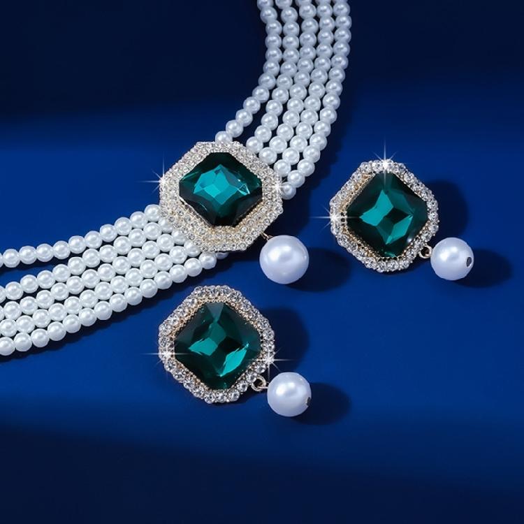 Moderne Kunst Geïnspireerd Meerlaags Imitatie Parels Ketting En Luxe Bijpassende Studs Oorbellen Accessoireset