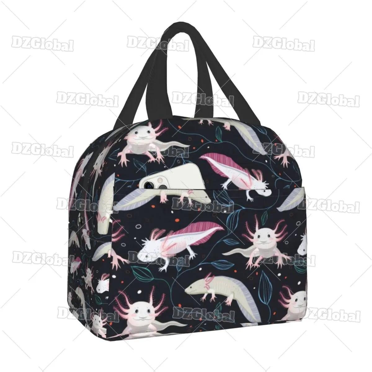 

Милая сумка для ланча с аксолотлем, с термоизоляцией, для школы, офиса, с мультяшной саламандрой, животным, портативная, термокулер, для бенто-бокса, для женщин, детей 22x20x13CM хаки