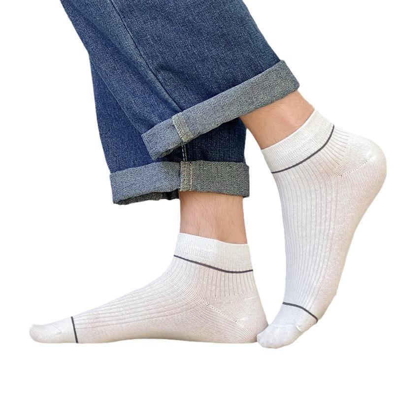 5 Pairs of Men's Spring and Summer Thin Solid Color Leisure Sweat Absorption Breathable Sports Short Tube Socks