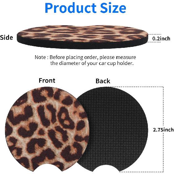 tifanso Car Cup Drink Holder Coaster, 2 Pack Car Coasters for Cup Holders, Cute Vehicle Accessories for Women and Girl (Leopard)