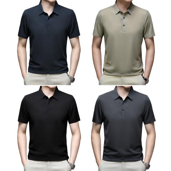 Lapel-T-skjorte for menn, kortermet ensfarget sommer-t-skjorte Hurtigtørkende Uformelt golftopp for jobb Ferie Street Golf