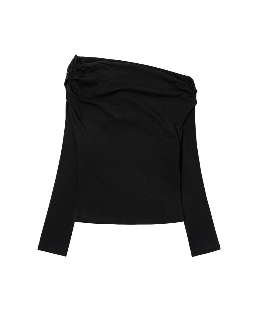 FANCY CLUB Eyelet Cowl One-Shoulder Top (Black) F26Zb520