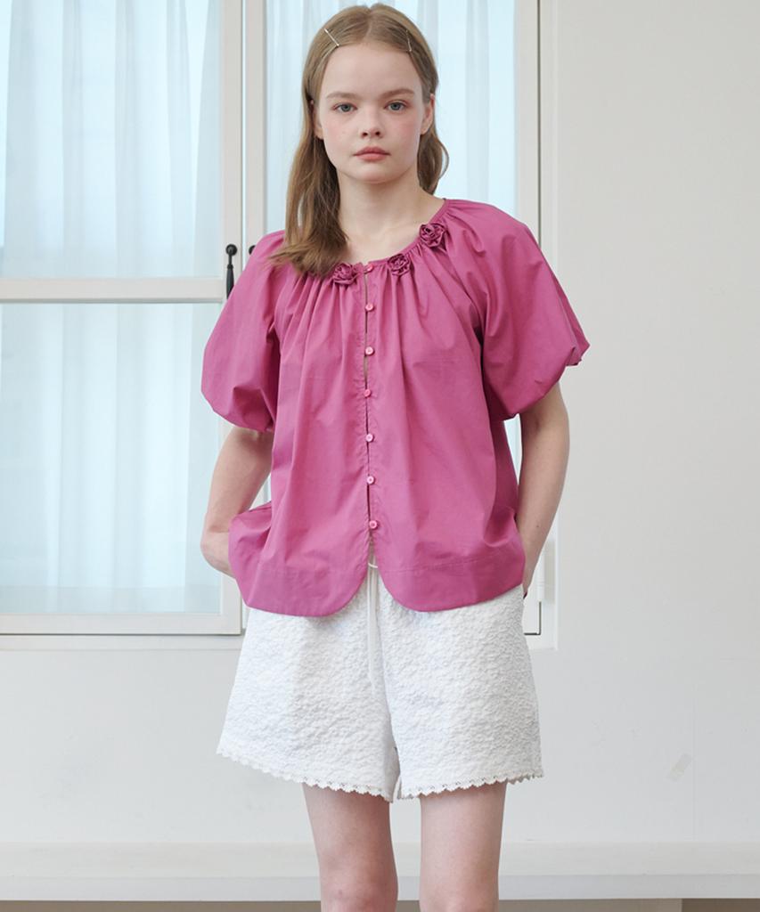 OPENING SUNSHINE Floral Embossed Lace Detail Elastic Waist Shorts White