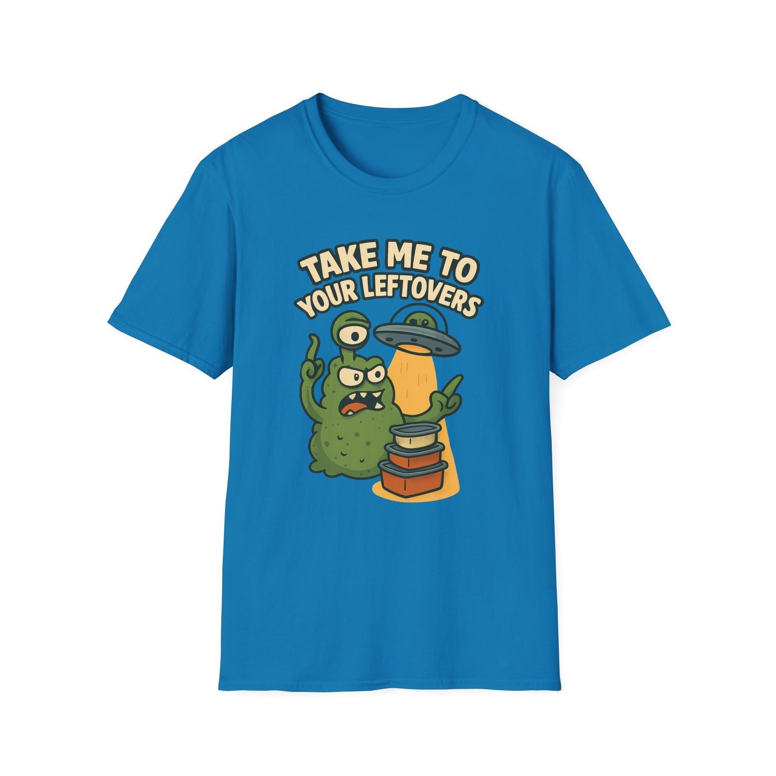 Unisex Softstyle T-Shirt Mens Womens Tees Top Alien Funny Leftovers UFO Humor Cartoon Thanksgiving M