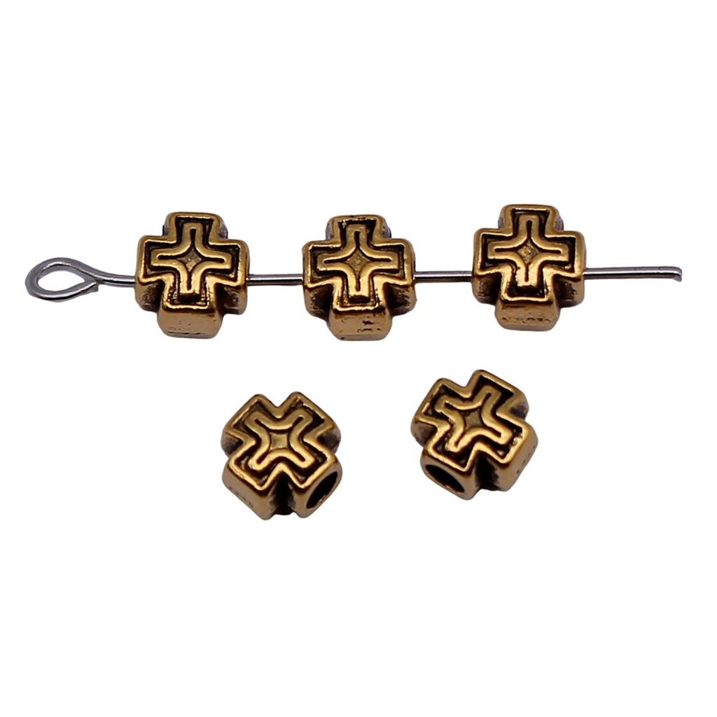 40pcs 6x5.6x4.6mm 2 Colors Antique Silver Color Antique Gold Color Cross Shaped Perforated Beads Jewelry Materials Wholesale