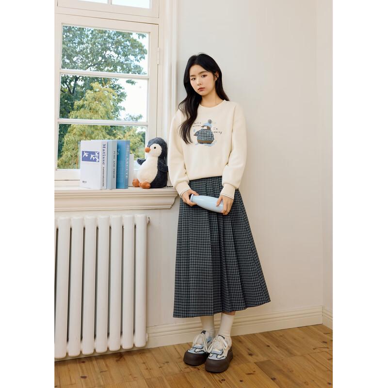 ZIHAN Grey Plaid Pleated A-line Skirt