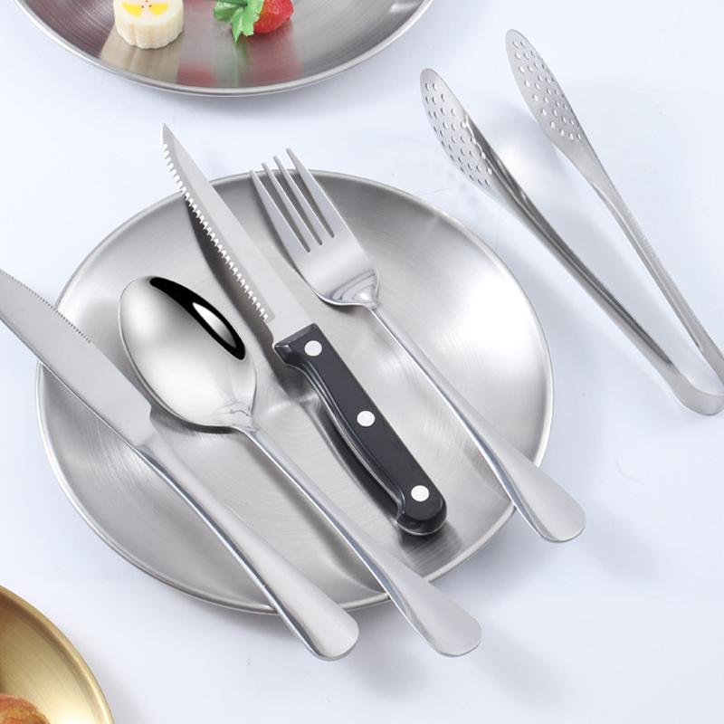10Pcs/Set Stainless Steel Tableware Outdoor Cutlery Set Camping Picnic Plate Spoon Knife Fork Tongs Portable Hiking Storage Bag