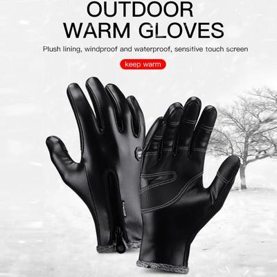 Full Finger Winter Warm Skiing Cycling Gloves Touchscreen PU Leather Waterproof Large Size Bicycle Ski Snow Gloves for Men Women