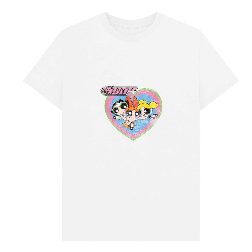 The Powerpuff Girls Unisex Adult Faded Heart T-Shirt