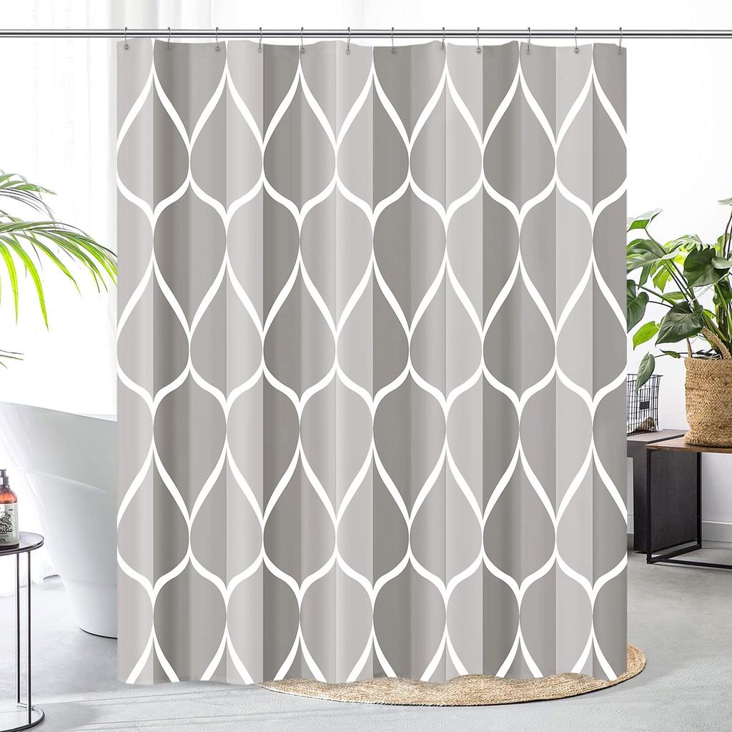 Aegean Blue Geometric Shower Curtain,Waterproof Polyester,Quick-Drying,Fabric Shower Curtains Set For Bathroom,Durable Washable