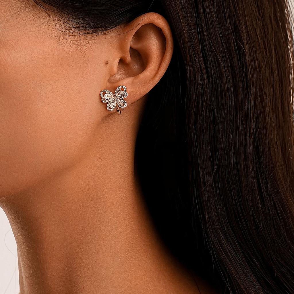 Fashion Earrings, Personalized Light Luxury Butterfly Full Diamond Ear Clip Jewelry