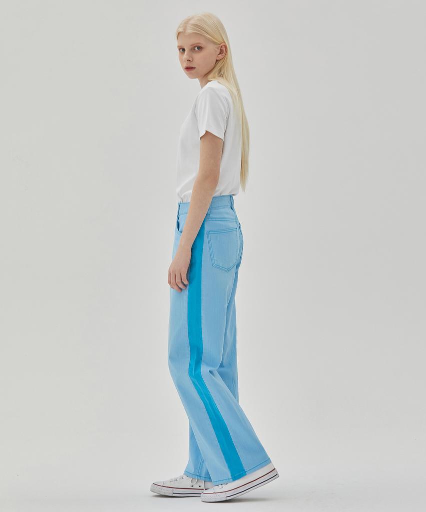RYUL+WAI Denim Color Side Contrast Wide Pants Blue