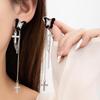 Luxury Silver Needle Black Butterfly Cross Tassel Geometric Earrings for Women