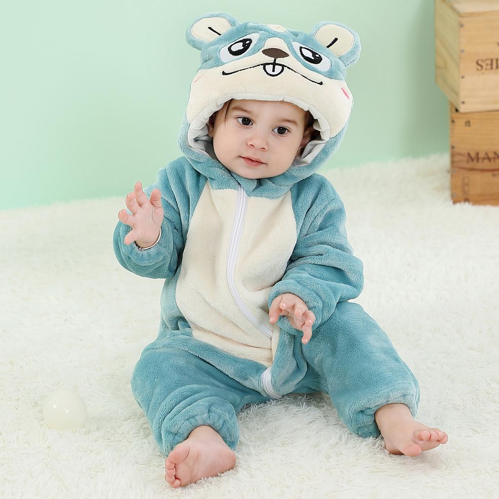 Baby Boys Girls Flannel Animal Onesie Cozy Hooded Jumpsuit Autumn Winter Sleepwear and Loungewear