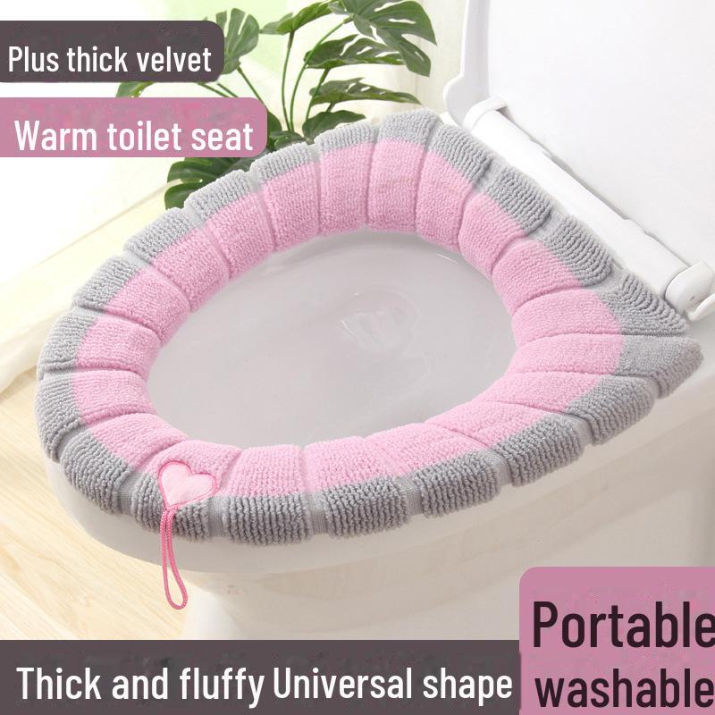 Washable Knitted Toilet Seat Cushion with Handle