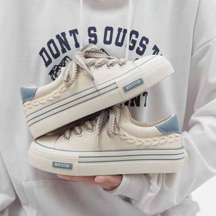 Весенние новые модные туфли с круглым носком и низким верхом из однотонного парусинового — фото 2