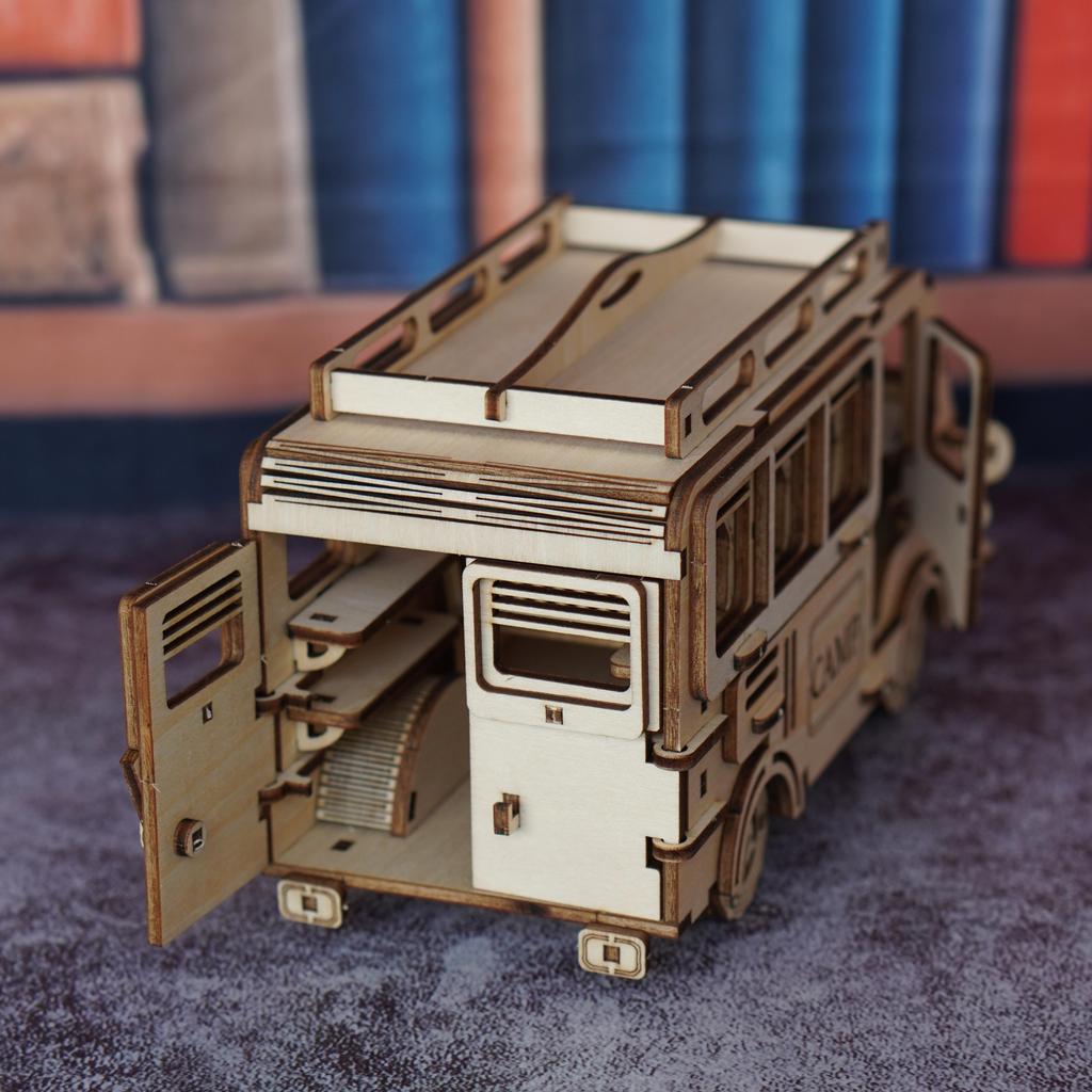 3D puzzle toy wooden camping car model, travel style RV model, suitable for interactive and creative DIY toy gifts with family