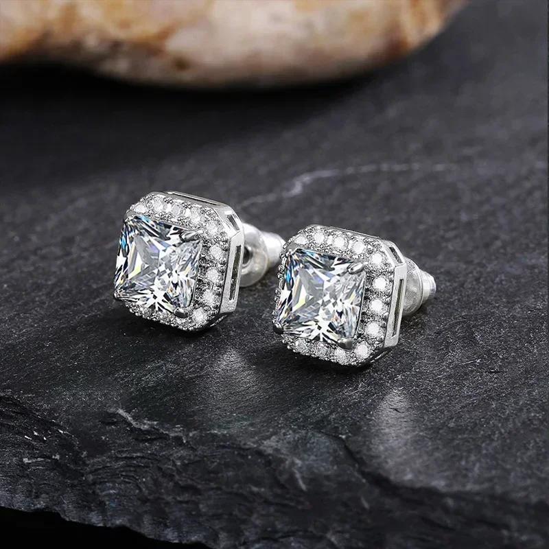 Square Green Zircon Earrings For Women'S Elegant Party Anniversary Gift Eternal High Grade Sparkling White Crystal