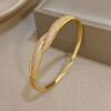 Greatera Charm Full Cubic Zircon Filled Women's Twisted Copper Bracelet Personality Plated Gold 57mm Diameter Cuff Bangle New
