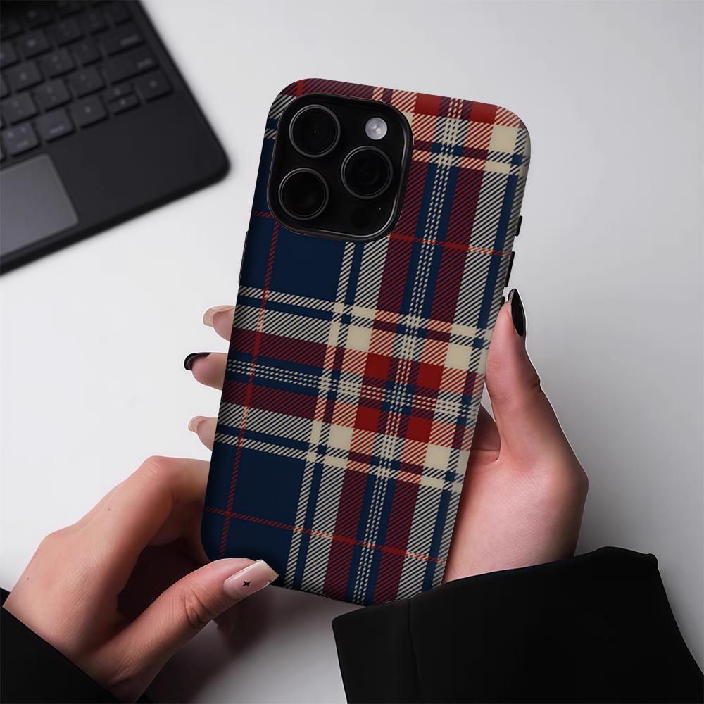 Red Navy Plaid Phone Case for IPhone 17 16 15 14 13 Pro Max Plus for Magnetic Single Double-layer Tough Case