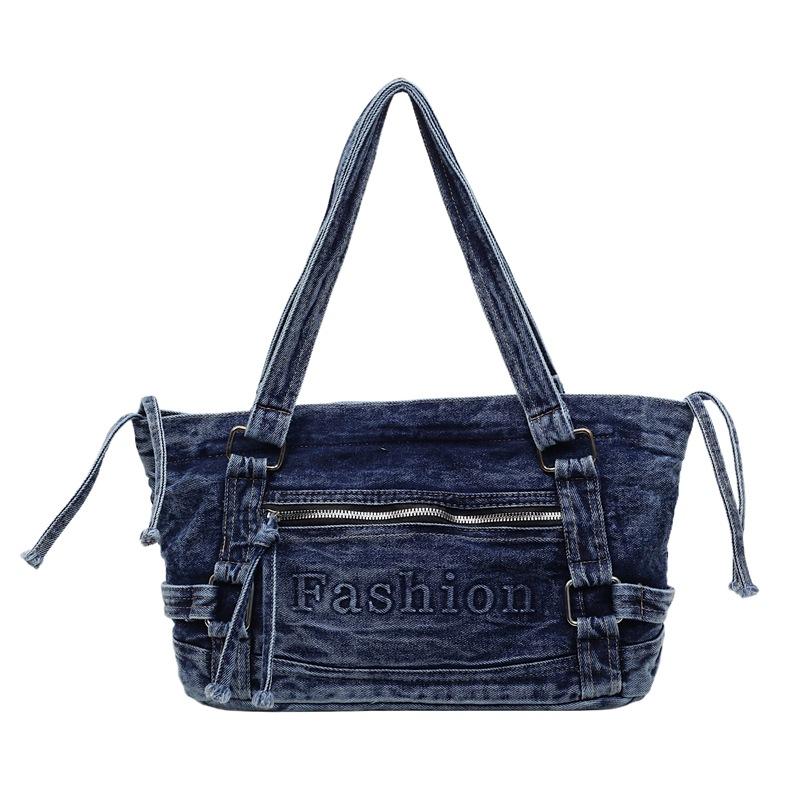 Large Capacity Commuter Tote Bag Women's Denim Shoulder Crossbody Bag