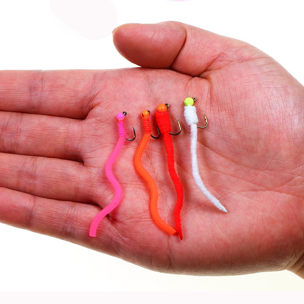 6PCS Tungsten Bead Head Squirmy Worm Jig Hook Fast Sinking Wet Fly San Juan Worm Euro Nymphs Trout Fishing Lure Bait