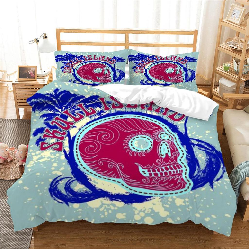 3D Skull Printing Duvet Cover Set Skull Pattern Bedspread Luxury Quilt Cover Bed Set with Pillowcase Man Single Size Bed Clothes