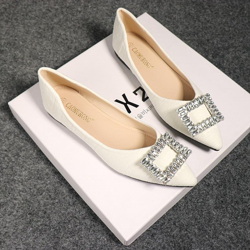 Fashion Large Size Flat Shoes for Women Spring Autumn New Fashion Rhinestone Shallow Mouth Boat Shoes Comfortable Pointed Luxury Shoes