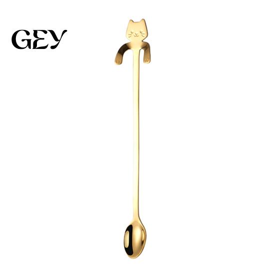 Dessert Stirring Spoon 304 Stainless Steel Coffee Spoon, Hanging Cat for Mugs Tall Cups, Long Eco-friendly Drink Stirrer Handle Tea Ideal Desserts