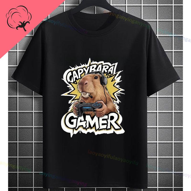 Funny Gamer Capybara Graphic Tshirt Cool Black Casual Tee With Fashion Glasses  Video Game Controller Design For All Seasons