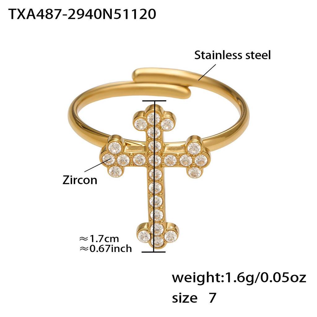 Qiong Yao 5A Zirconia Cross Jewelry Set: 18K Gold-Plated Earrings, Bracelet, Ring, Pendant, and Clavicle Chain