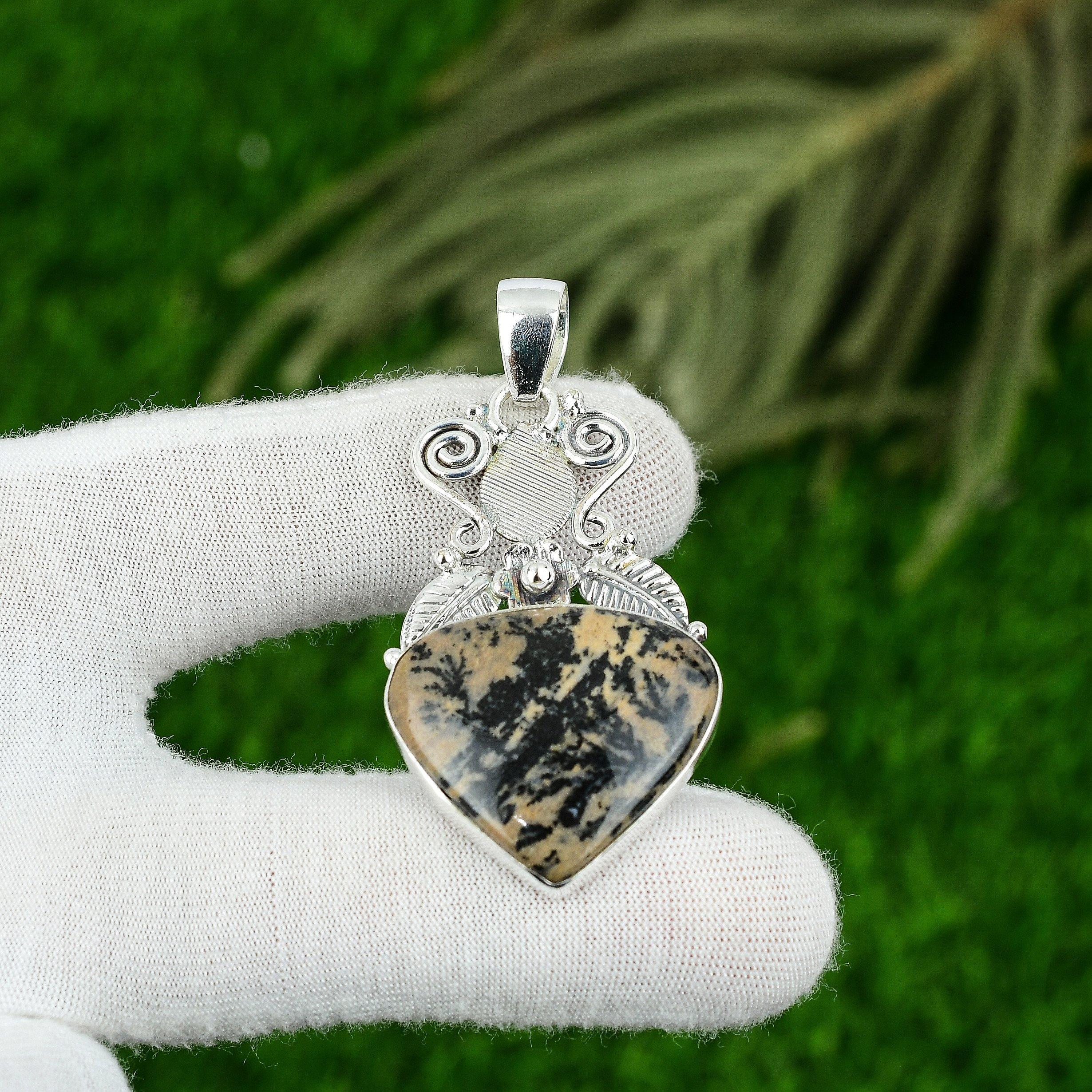 

Honey Dendrite Opal Gemstone Sister Handmade Elegant New Pendant Sterling Silver