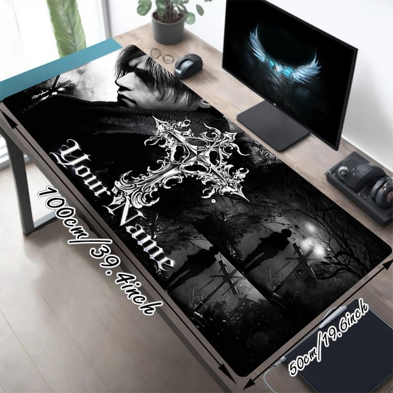 Custom 1Pc Ornate Gothic Cross Gaming Mouse Pad Keyboard Desk Mat Non-slip Rubber Lock Edge Waterproof Computer Mousepad for Office Q1152