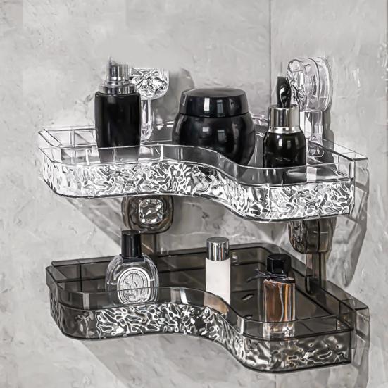 No-Drill Clear Wall Caddy Storage Rack with Suction Cup Triangular Compartments Strong Load-bearing Easy To Install Bathroom Corner Storage Shelf