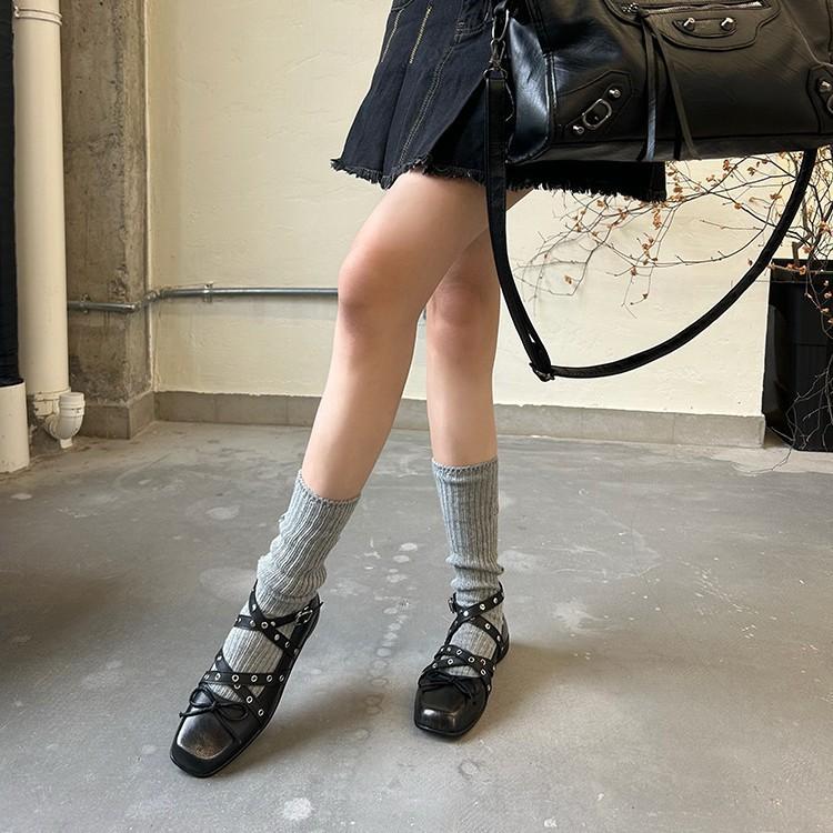 Sheepskin version~ Red bow Mary Jane single shoes women's spring and summer rivet buckle ballet flats